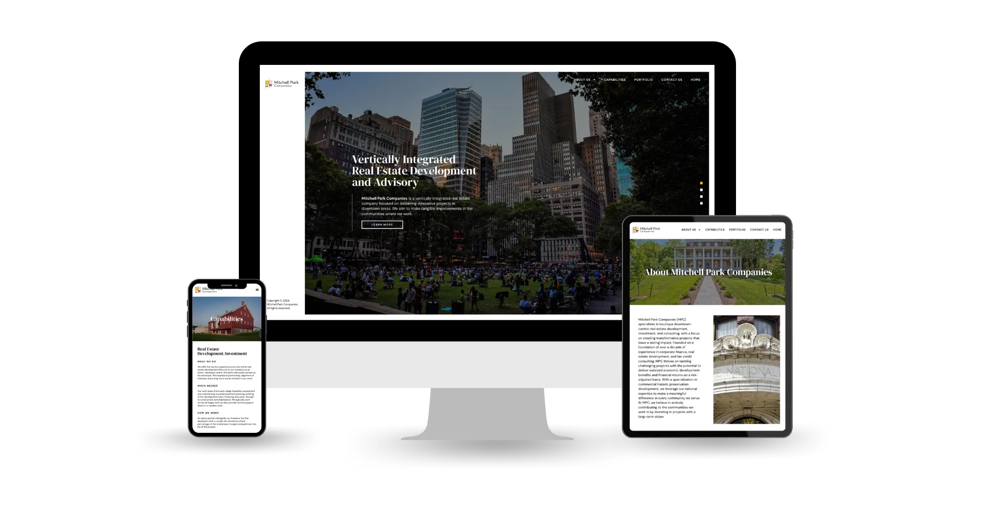Mitchell Park Companies website displayed on multiple devices